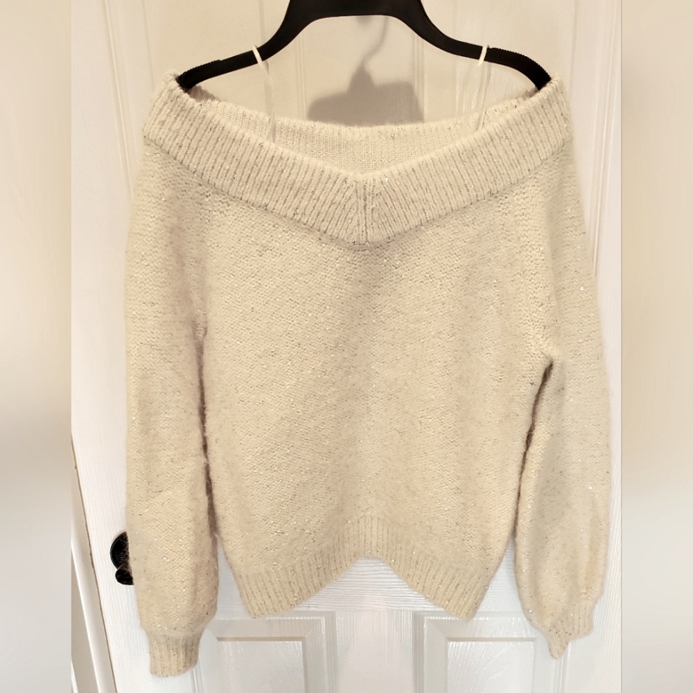 Banana Republic Cream Off-Shoulder Sequin Sweater